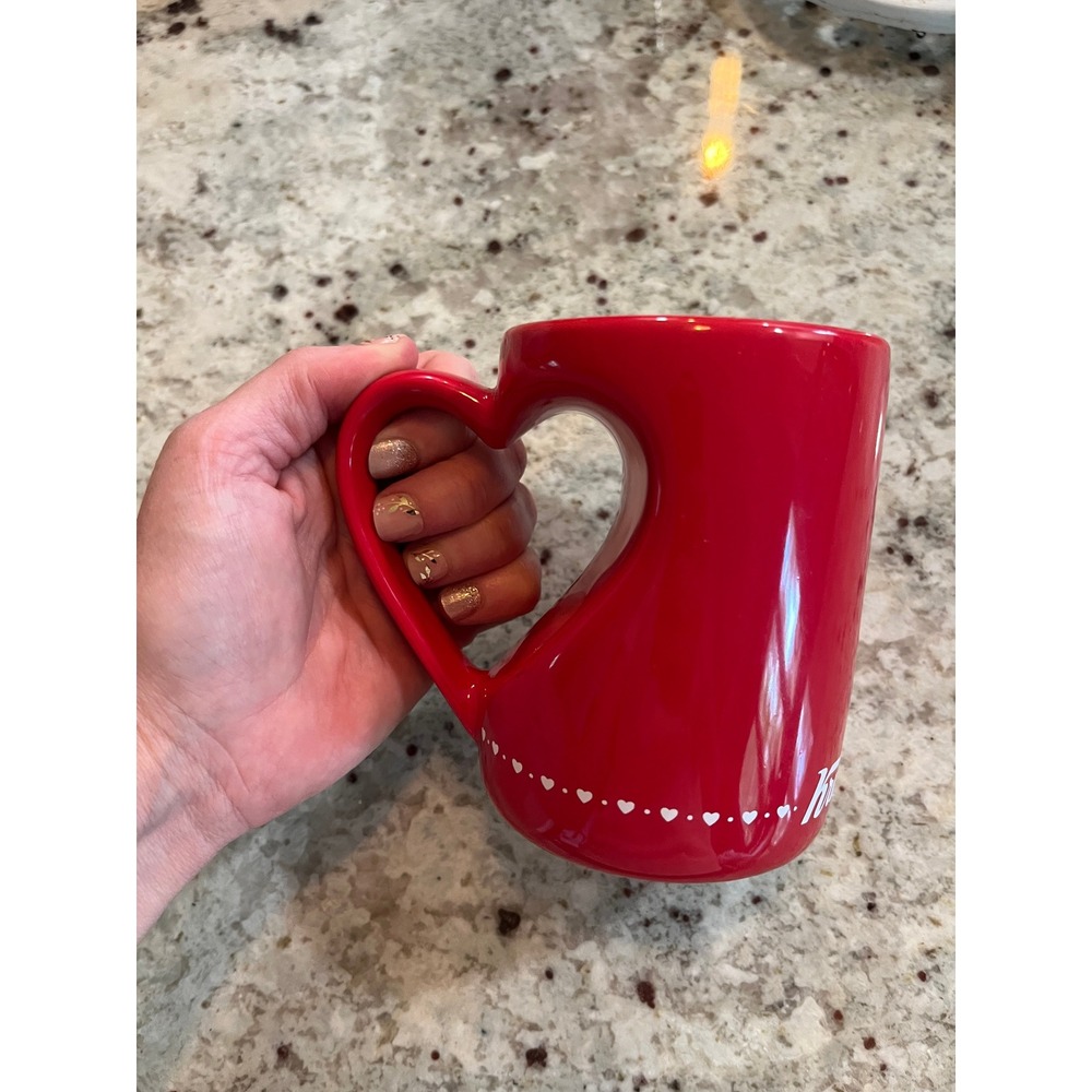 Krispy Kreme Red Coffee Mug Heart Shaped Handle Ceramic Valentine Collectible